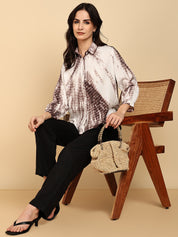 Women Casual Rayon Staple Tie & Dye Spread Collar Full Sleeves Relaxed Fit Shirt (W1691)