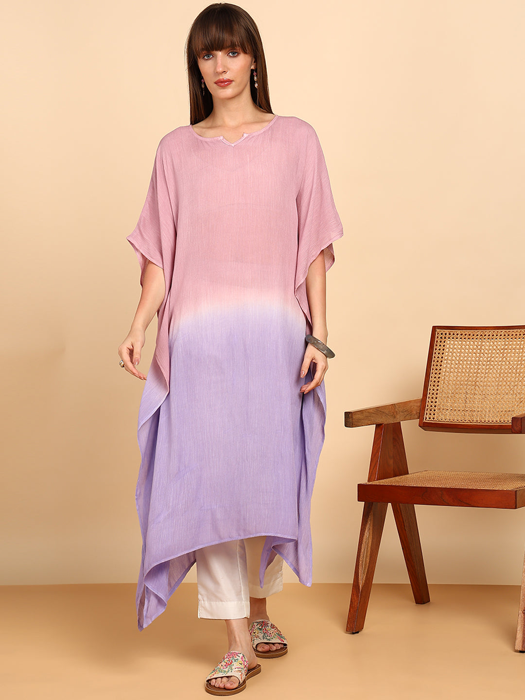 Women Hand Tie & Dye Rayon Crepe Kaftan (W1759)