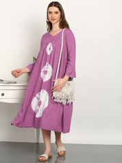 Women Hand Tie & Dye Rayon A-Line Dress (W1732)