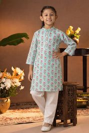 Printed Cotton Kurta Pyjama Set For Girls (K1055)