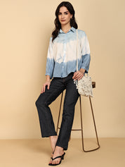 Women Casual Rayon Staple Tie & Dye Spread Collar Full Sleeves Relaxed Fit Shirt (W1689)