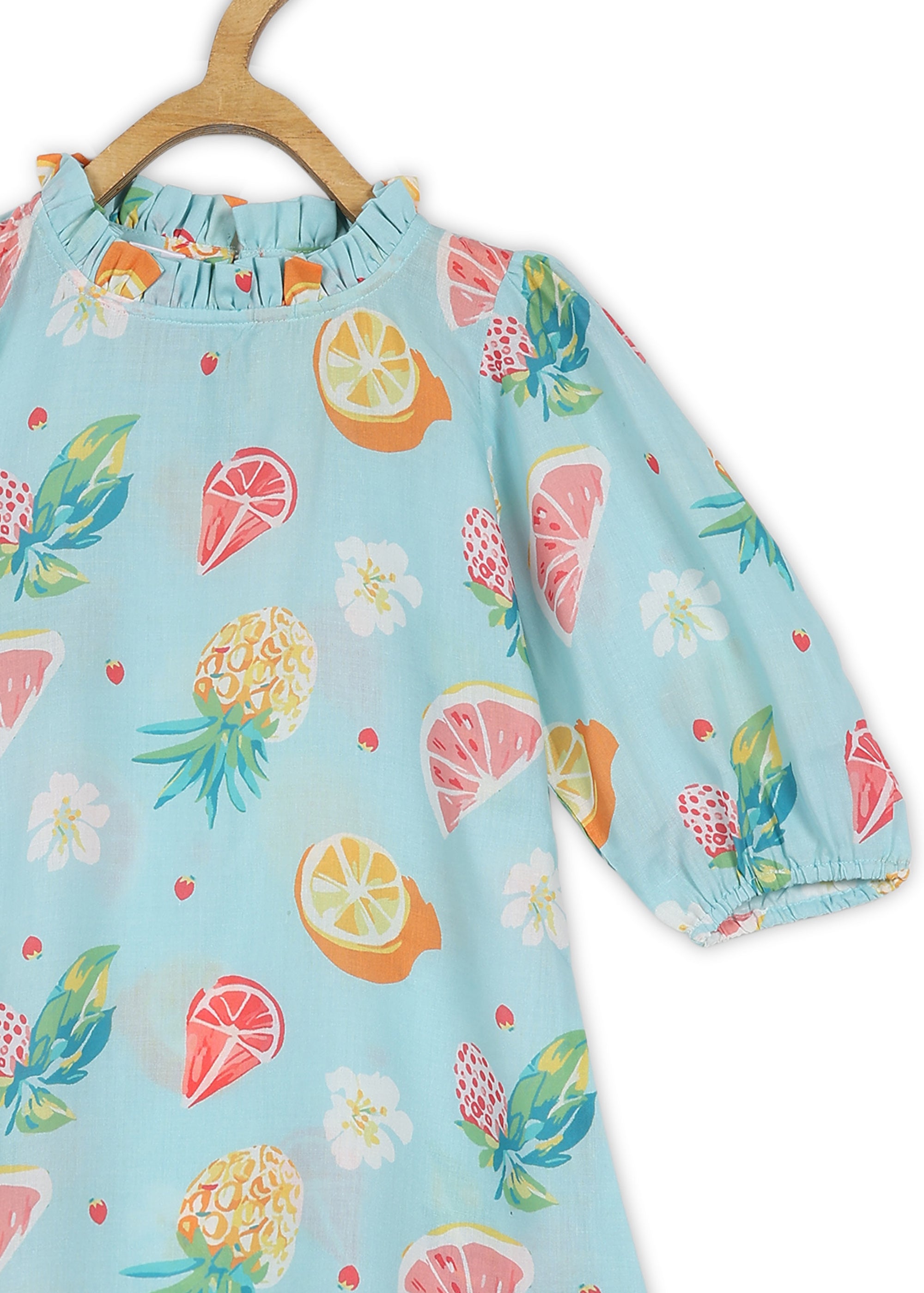 Cotton Casual Green Printed A-Line Dress for Girls (K1089)