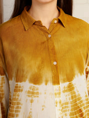 Women Hand Tie & Dye Mustard Rayon Casual Shirt (W1792)