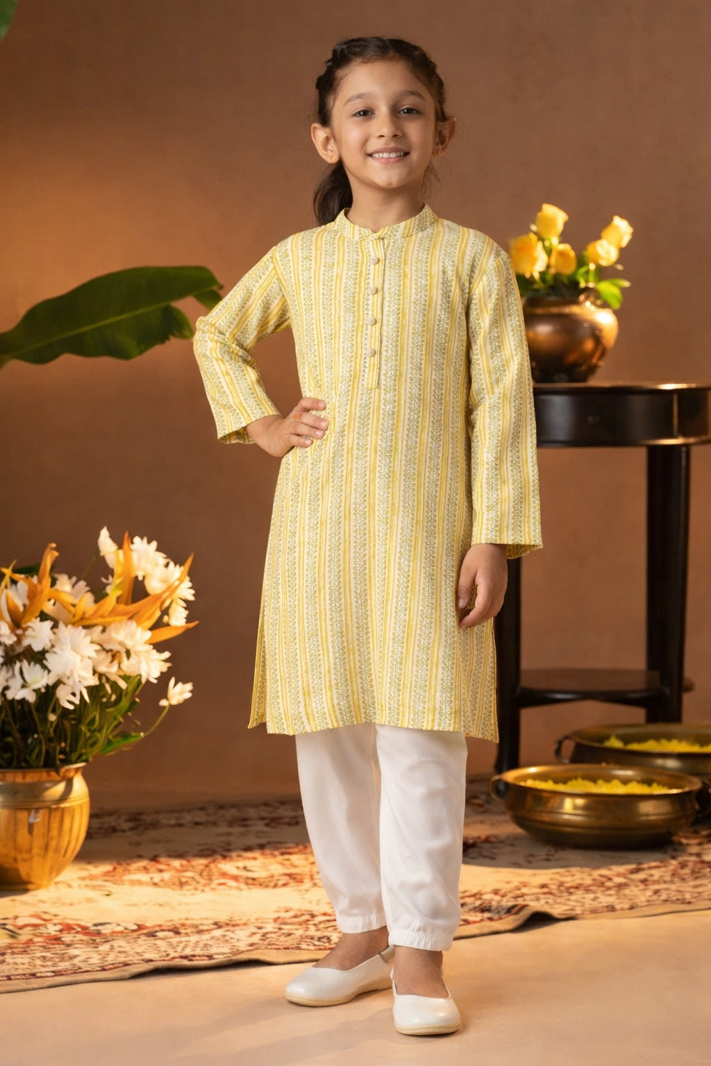 Printed Cotton Kurta Pyjama Set For Girls (K1050)