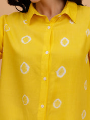Women Hand Tie & Dye Yellow Rayon Casual Shirt (W1797)