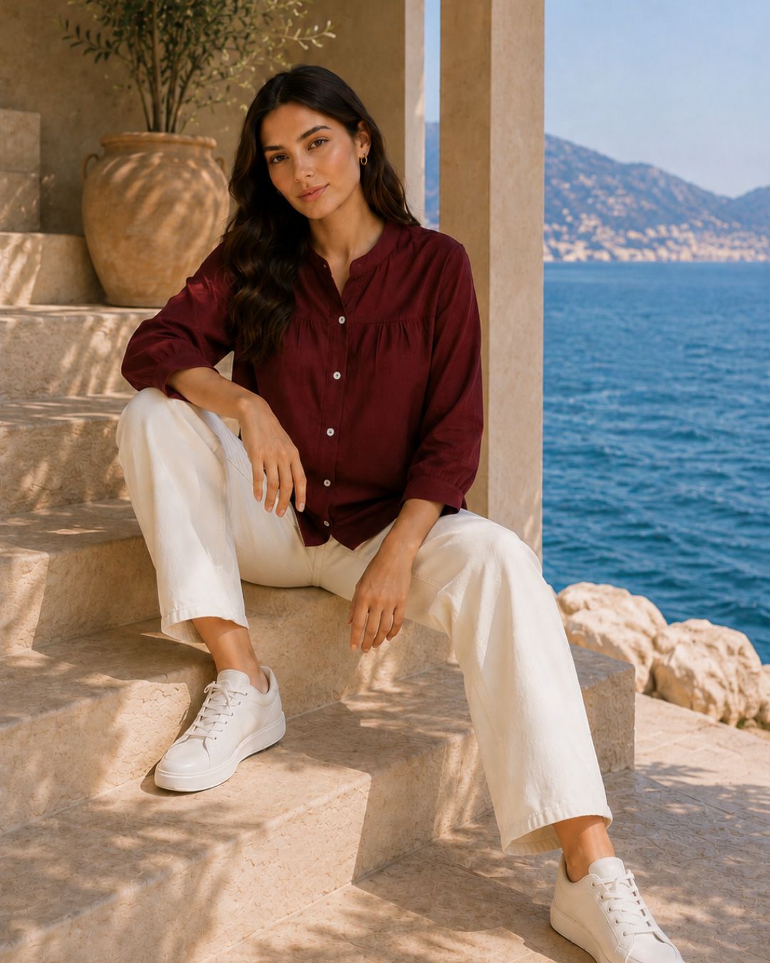 Women Rayon Slub Solid Mandarin Neck Regular Fit Shirt (W1747)