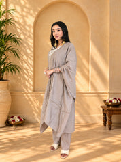 Jaipurhues Luxe Chiku Mulchanderi Festive Kurta Set | Kurta Bottom Dupatta (W10005)