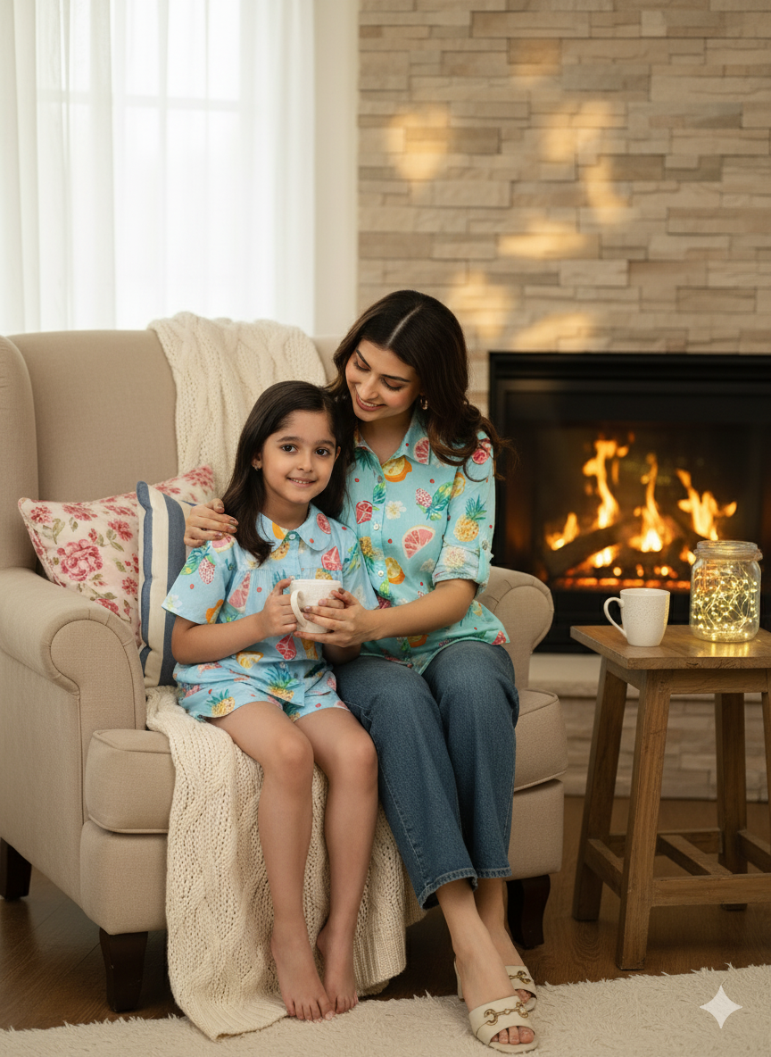 Women Printed Shirt With Matching Kids Shirt & Shorts Set Mother Daughter Combo (COMBOMD9031)