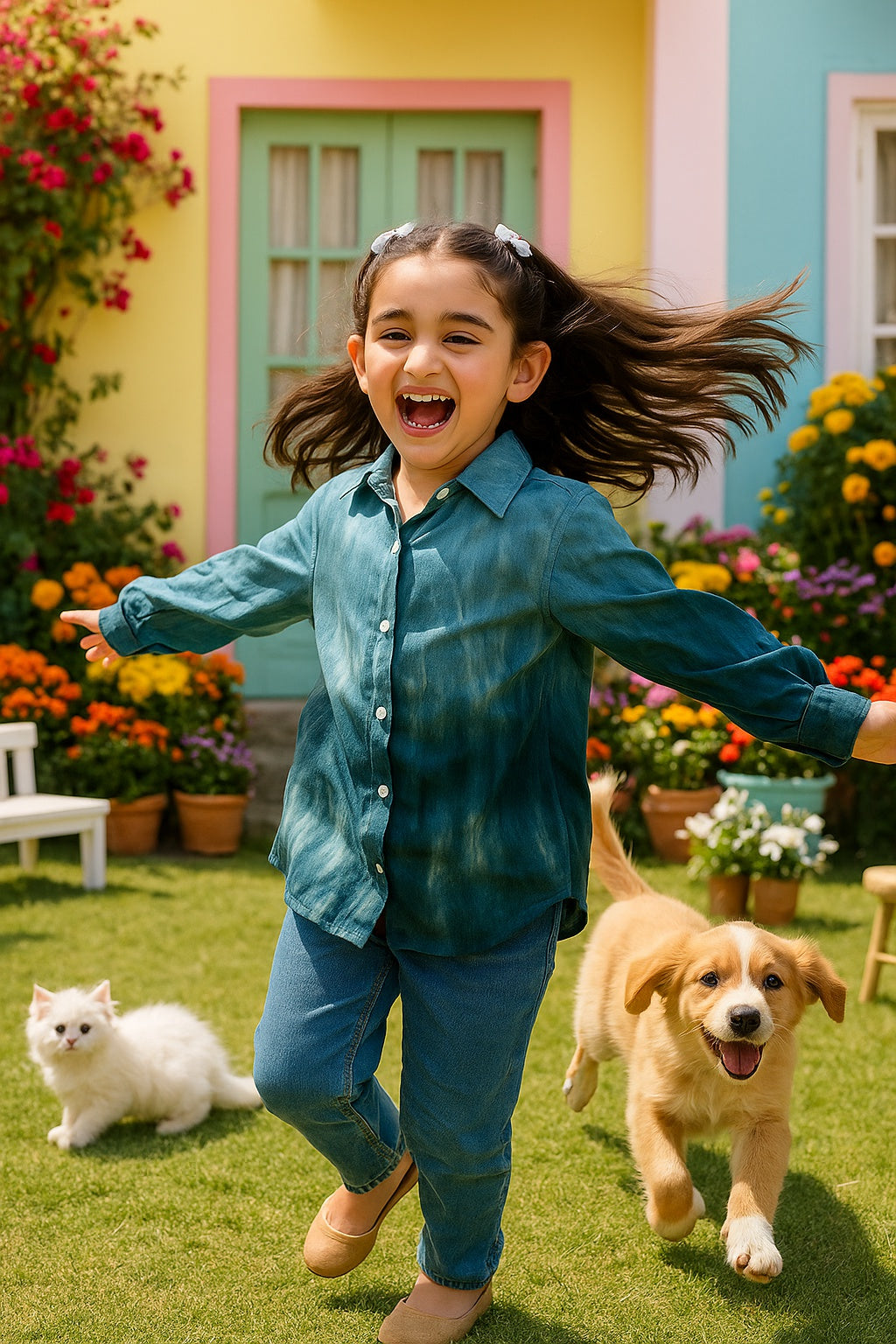 Hand Tie Dyed Collar Shirt for Girls (K1008)