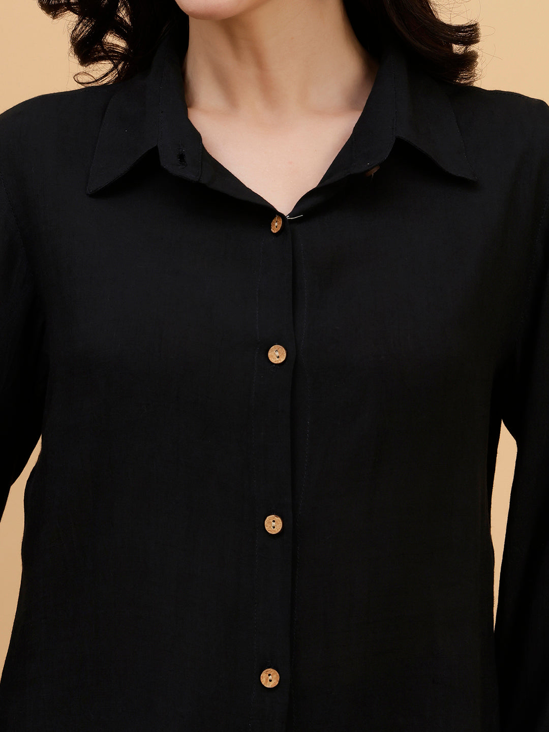 Women Black Solid Rayon Casual Regular Fit Shirt (W1782)