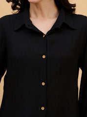 Women Black Solid Rayon Casual Regular Fit Shirt (W1782)
