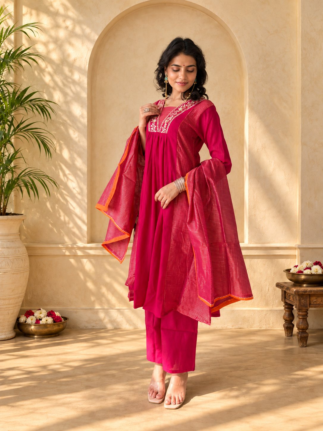 Jaipurhues Luxe Rani Crepe Tissue Festive Kurta Set | Kurta Bottom Dupatta (W10004)