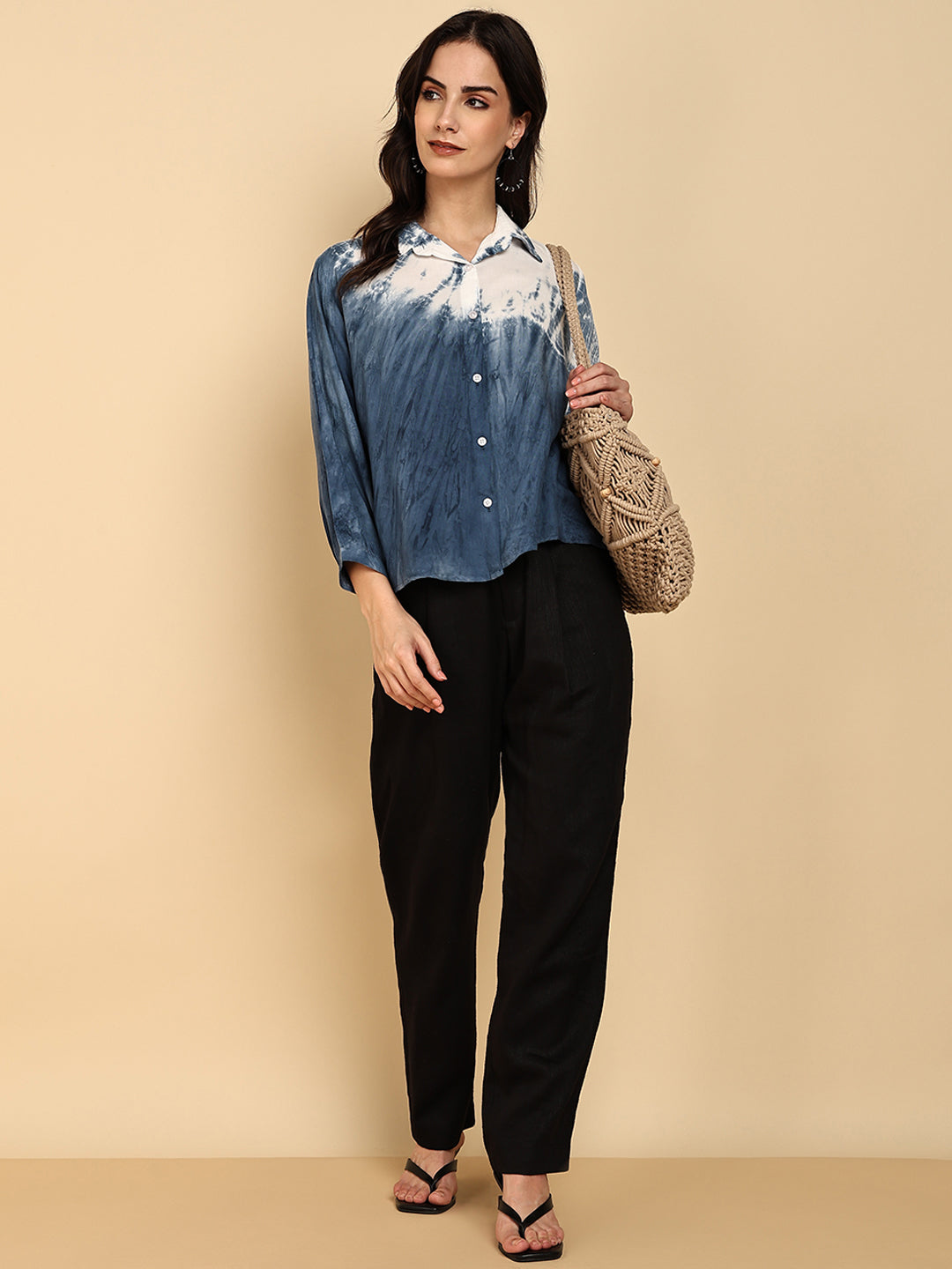 Women Casual Rayon Staple Tie & Dye Spread Collar Full Sleeves Relaxed Fit Shirt (W1688)