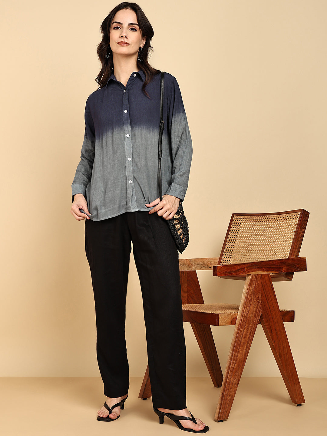 Women Casual Rayon Crepe Tie & Dye Spread Collar Full Sleeves Relaxed Fit Shirt (W1706)