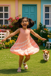 Tie & Dye Rayon Staple Fit and Flare Pink Dress for Girls (K11061)