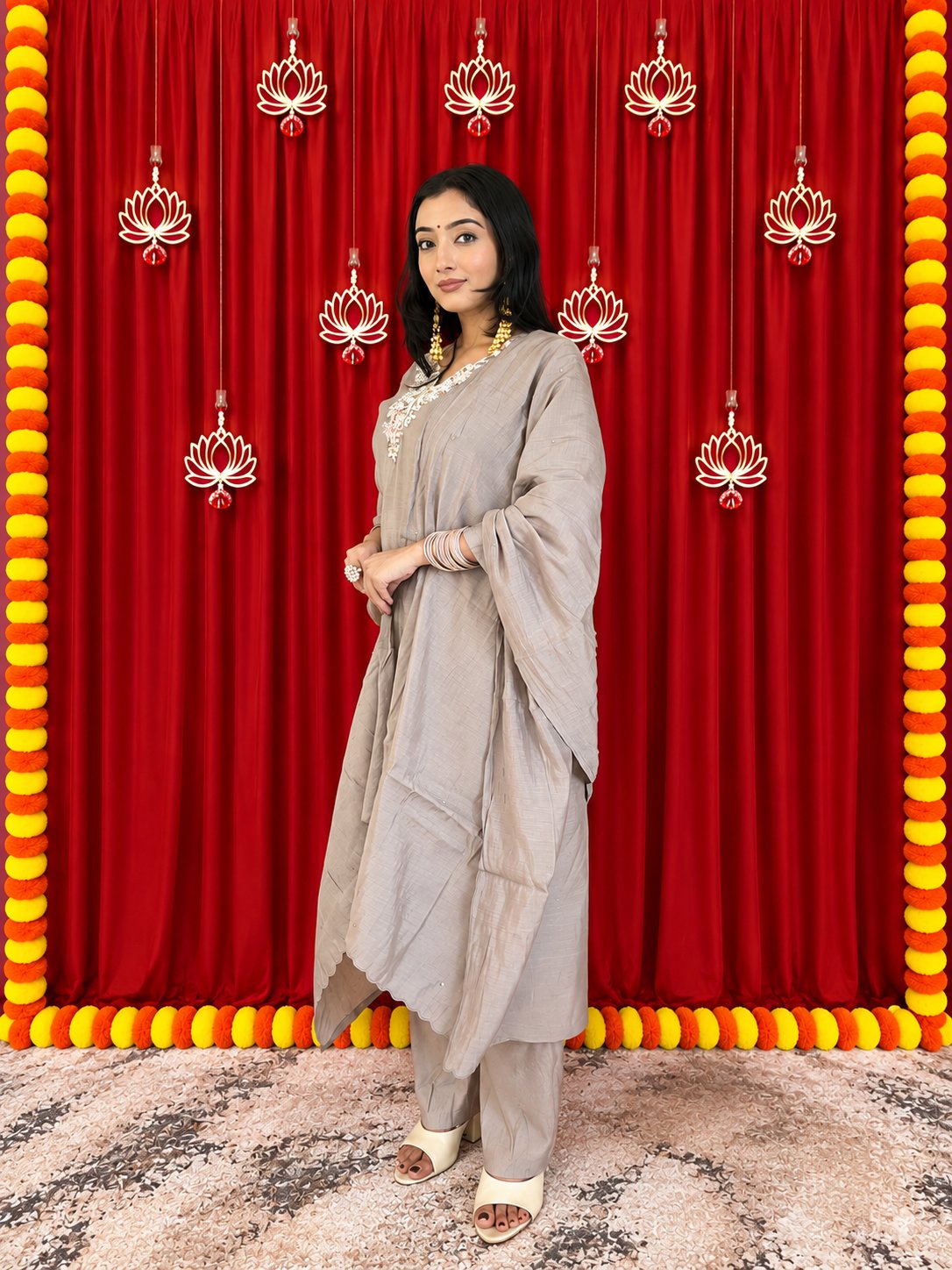 Maaesa Luxe Chiku Mulchanderi Festive Kurta Set | Kurta Bottom Dupatta (W10005)