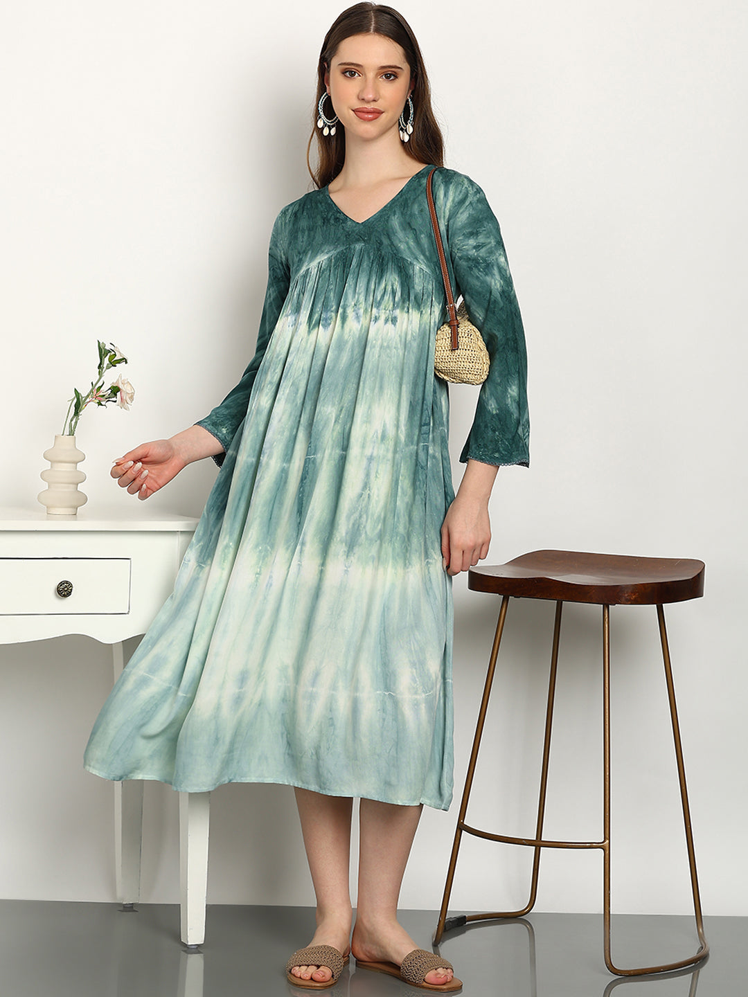 Women Hand Tie & Dye Rayon A-Line Dress (W1731)