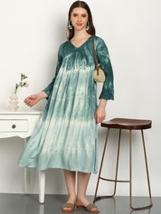 Women Hand Tie & Dye Rayon A-Line Dress (W1731)