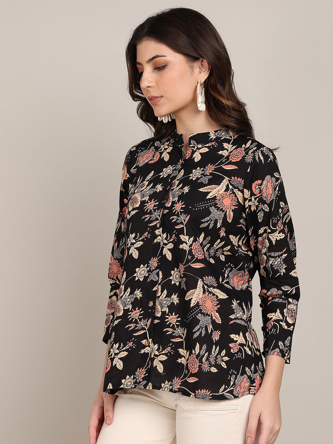 Women Casual Printed Cotton Regular Fit Shirt (W1676)