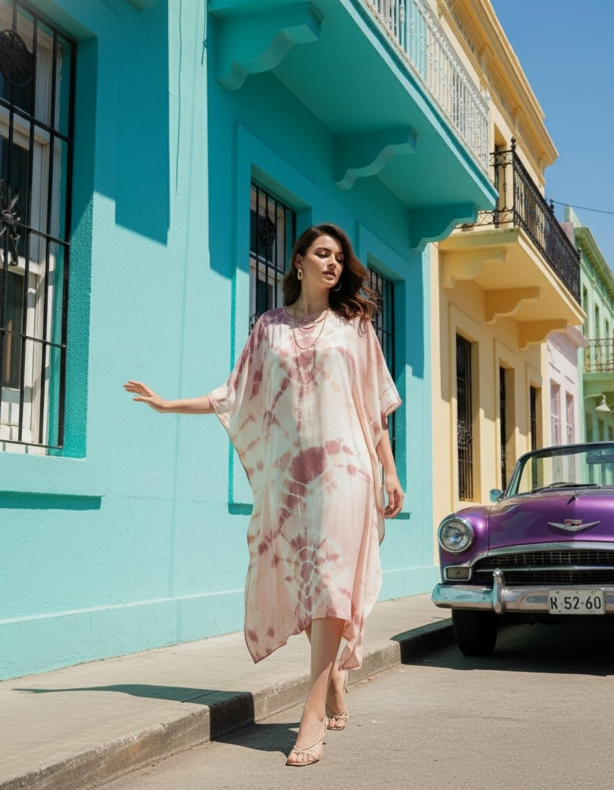 Rayon Hand Dyed Tie Dye Brown Kaftan (W1157)