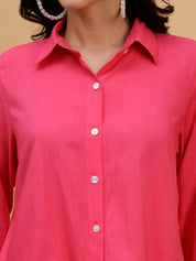 Women Camric Pink Solid Casual Regular Fit Shirt (W1820)