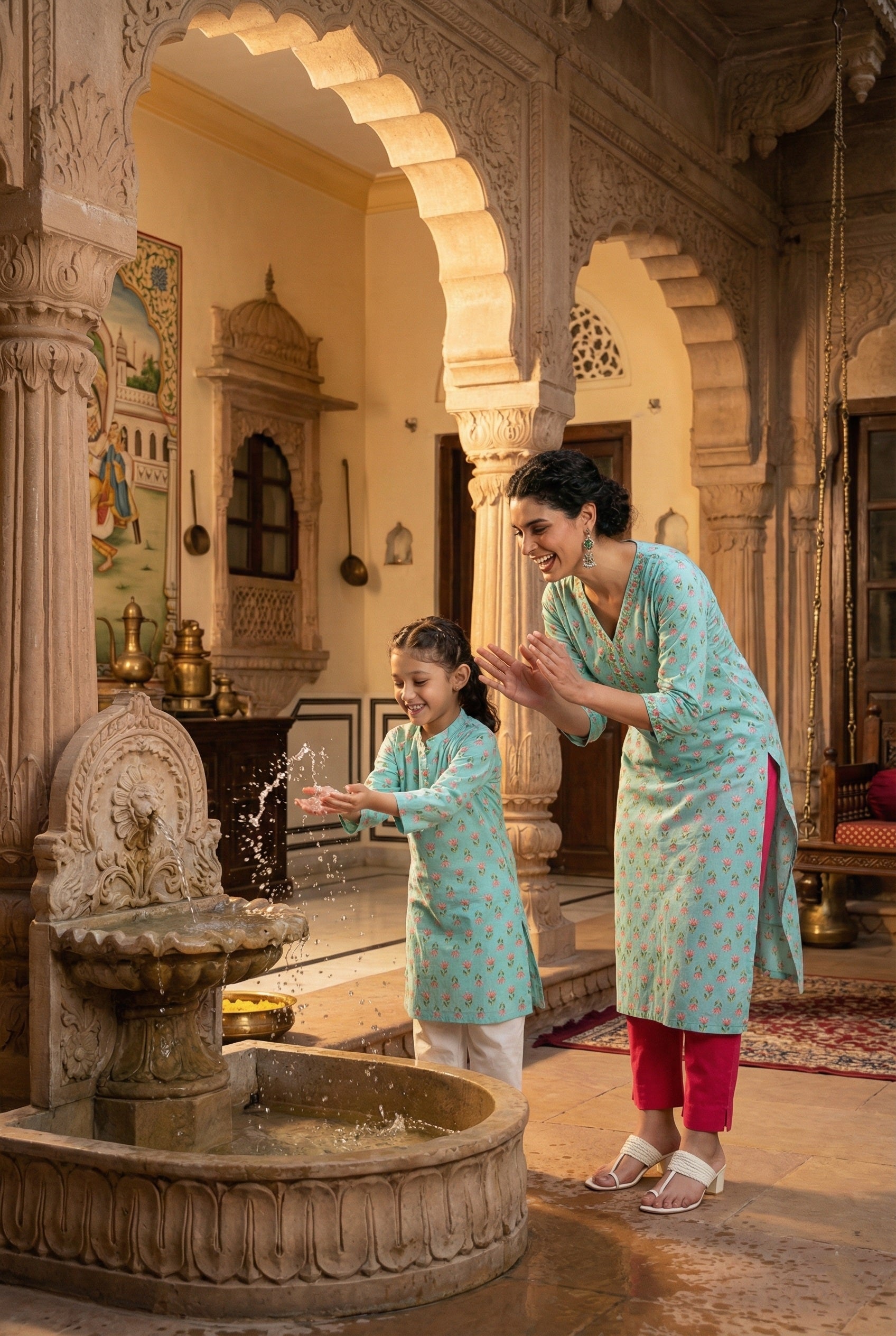 Women Printed Straight Kurta With Matching Girl Kurta Pyjama Set Mother Daughter Combo For Women & Girls (COMBO9033)