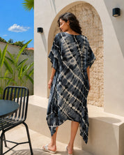 Women Hand Tie & Dye Rayon Staple Kaftan Dress (W1380)
