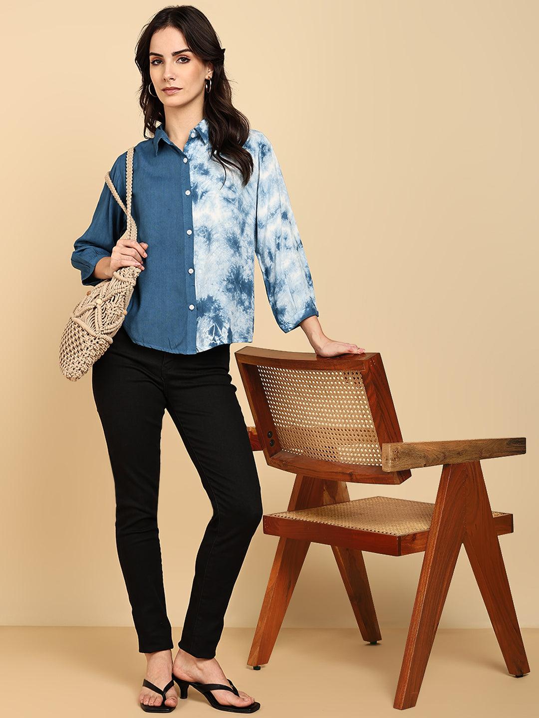 Women Casual Rayon Staple Tie & Dye Spread Collar Full Sleeves Relaxed Fit Shirt (W1692)