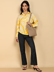 Women Casual Rayon Staple Tie & Dye Spread Collar Full Sleeves Loose Fit Shirt (W1699)