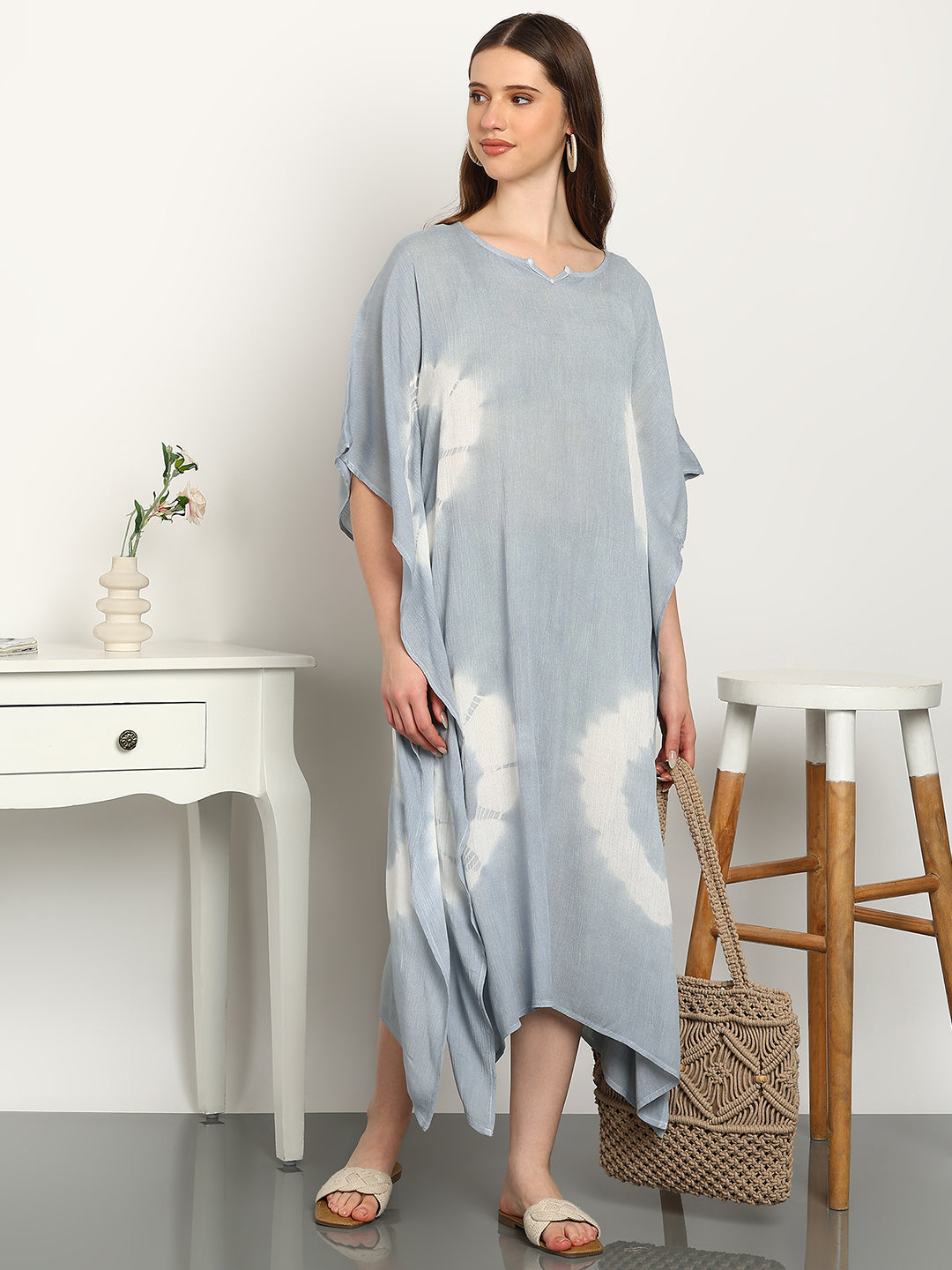 Women Tie & Dye Rayon Crepe Kaftan Dress (W1723)