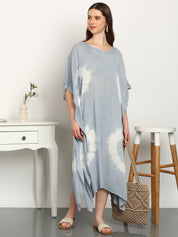 Women Tie & Dye Rayon Crepe Kaftan Dress (W1723)