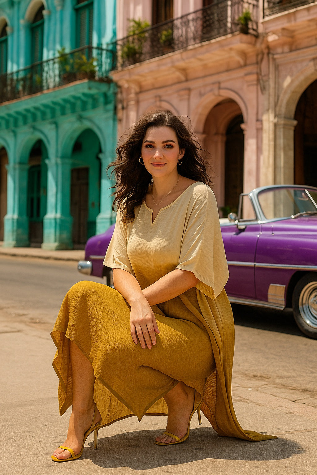 Hand Dyed Loose Fitted Crepe Kaftan Kurta (W1432)