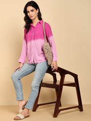 Women Casual Rayon Crepe Tie & Dye Spread Collar Full Sleeves Relaxed Fit Shirt (W1709)