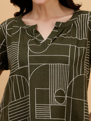 Women Green Cotton Printed Casual Top (W1793)