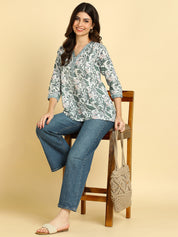Women Casual Block Printed Cotton Regular Fit Top (1681)