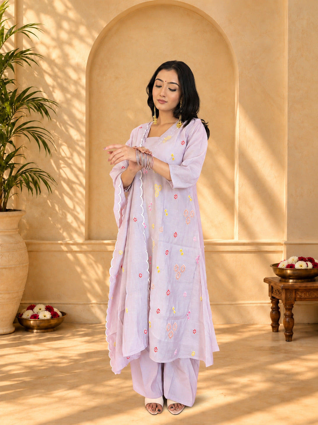 Jaipurhues Luxe Purple Mulchanderi Festive Kurta Set | Kurta Bottom Dupatta (W10001)