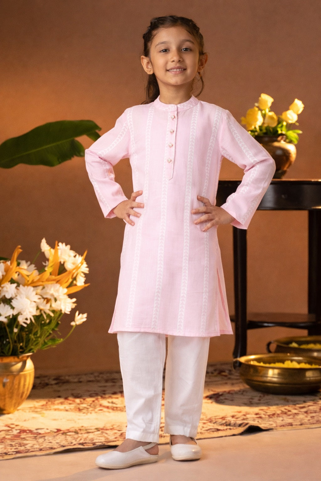 Printed Cotton Kurta Pyjama Set For Girls (K11084)