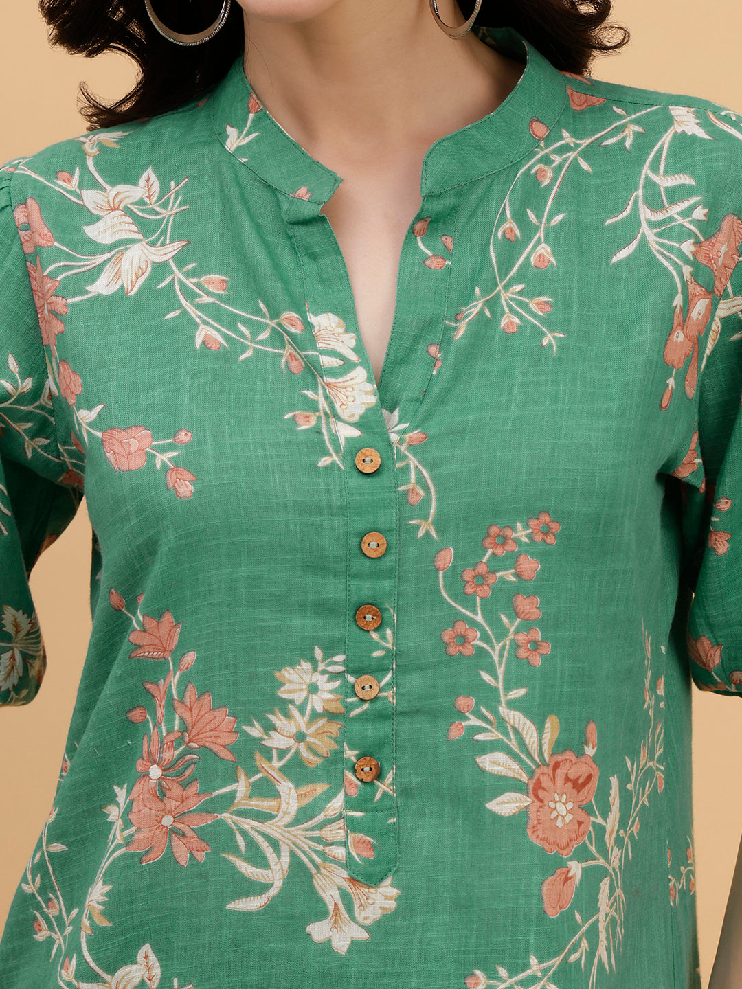 Women Green  Printed Camric Casual Top (W1817)