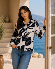 Women Rayon Slub Printed Spread Collar Regular Fit Shirt (W1761)