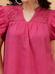 Women Pink Tie-Dye Camric Casual Regular Fit Top (W1800)