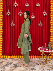 Maaesa Luxe Green Mulchanderi Festive Kurta Set | Kurta Bottom Dupatta (W10009)