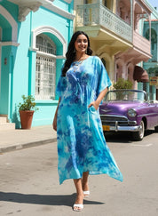 Rayon Hand Dyed Tie Dye Green Kaftan Dress (W1191)
