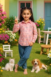Cotton Printed Collar Shirt for Girls (K1011)