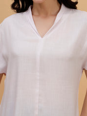 Women White Solid Rayon Casual Top (W1788)