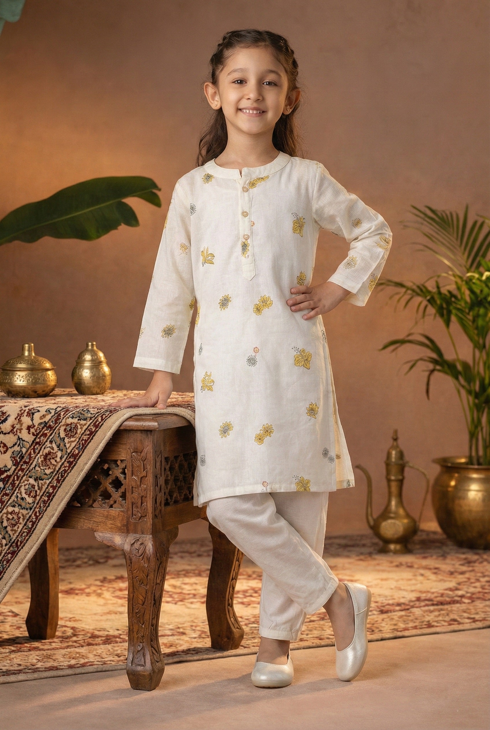 Printed Cotton Kurta Pyjama Set For Girls (K11086)