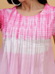 Women Pink-White Tie & Dye Camric Casual Top (W1805)