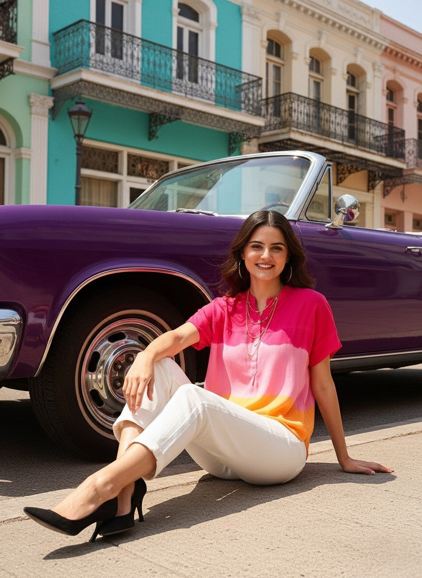 Hand Tie Dyed Multicolor Top for Women (W1525)