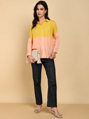 Women Casual Rayon Crepe Tie & Dye Spread Collar Full Sleeves Relaxed Fit Shirt (W1708)