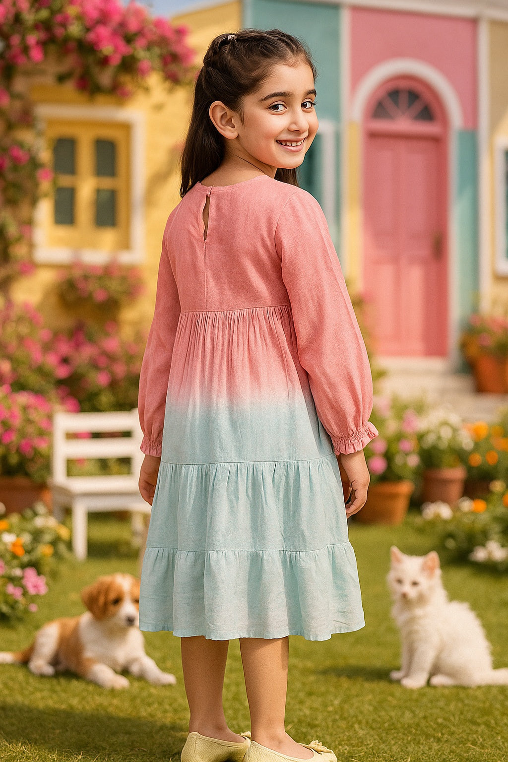 Hand Dyed Rayon Frock Dress for Girls (K1035)