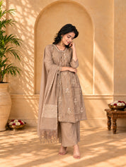 Jaipurhues Luxe Brown Mulchanderi Festive Kurta Set | Kurta Bottom Dupatta (W10002)